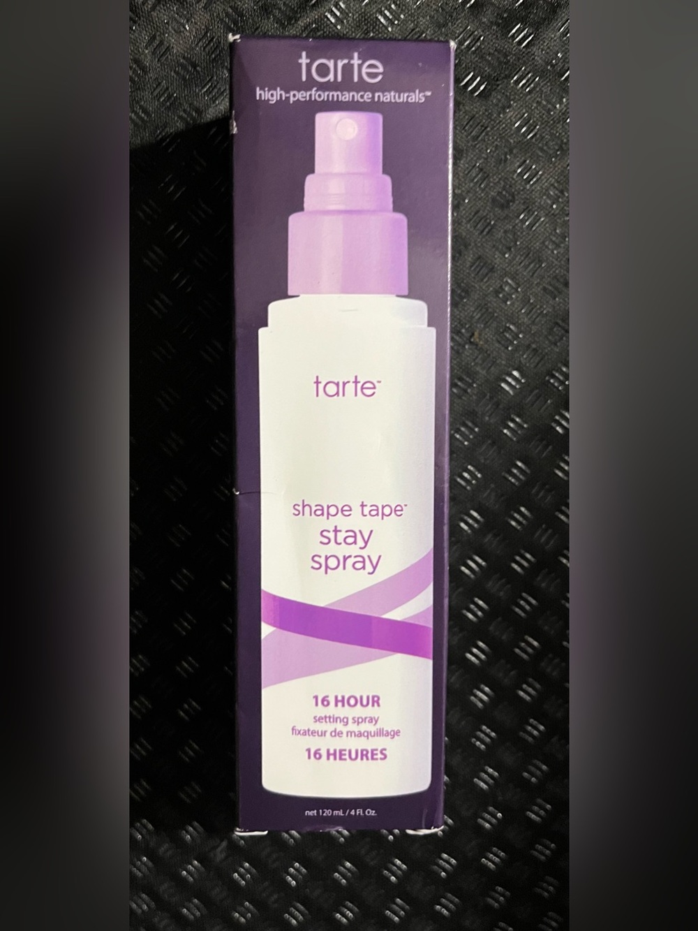 tarte Shape Tape Stay Spray — White & Purple Packaging